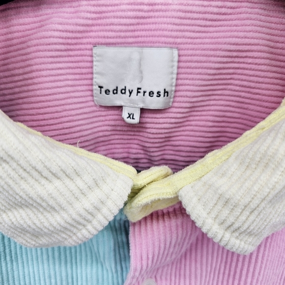 Teddy Fresh Colorblock Pastel Corduroy Long sleeve Button Down Mens XL - Picture 4 of 7